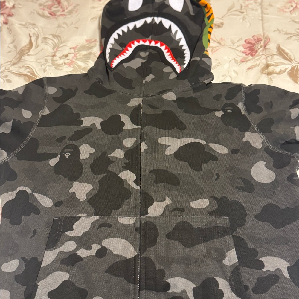 Men's Camouflage Hoodie with Shark Design